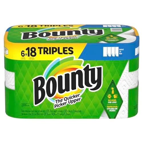 Bounty Select-A-Size Paper Towels, 6 Triple Rolls, White - Absorbent & Quicker Picker Upper thumbnail 1