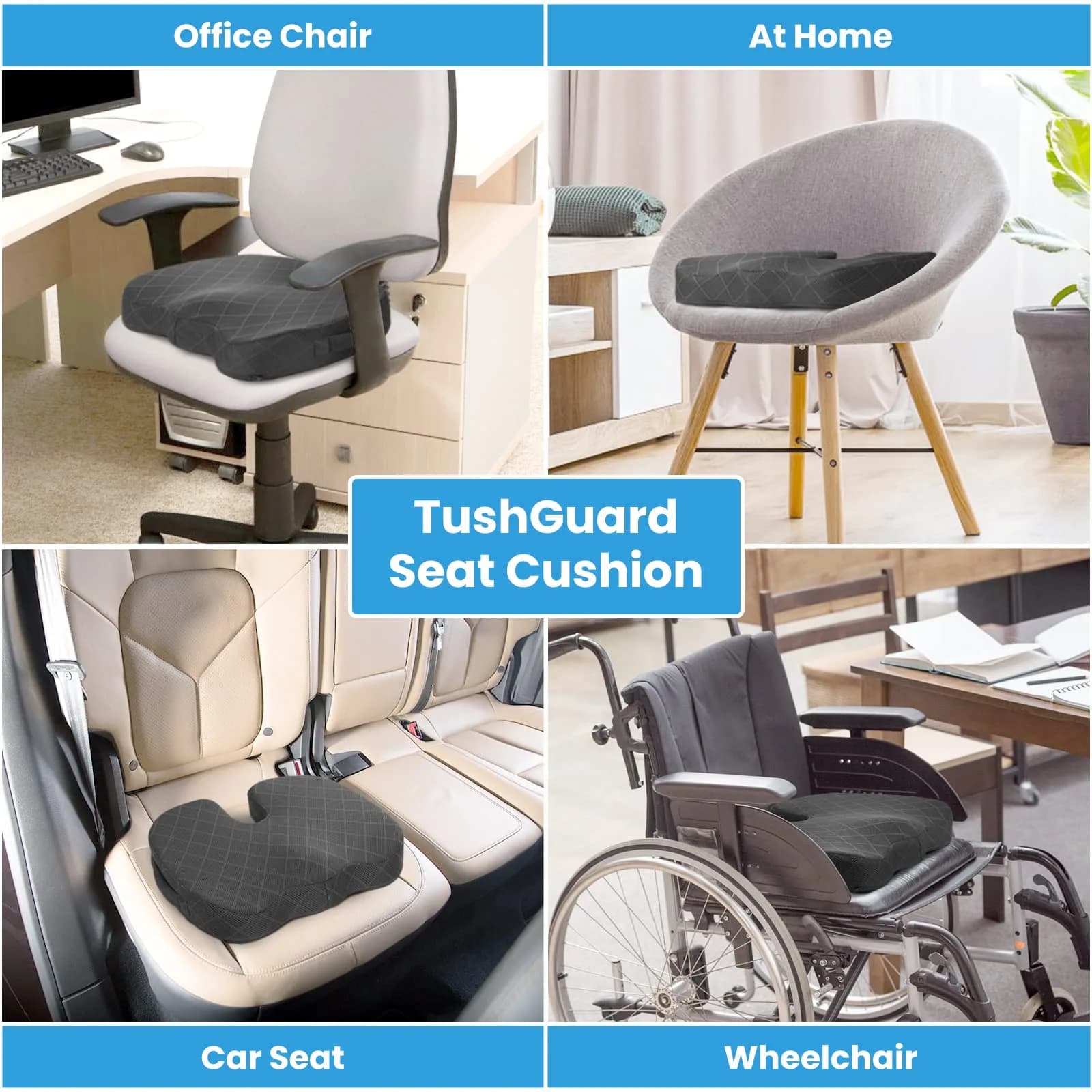 TushGuard Grey X-Large Ergonomic Memory Foam Seat Cushion for Office Chairs - view 5