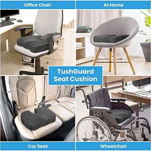 TushGuard Memory Foam Seat Cushion X-Large Grey | Ergonomic U-Shape for Sciatica & Hip Pain Relief thumbnail 5