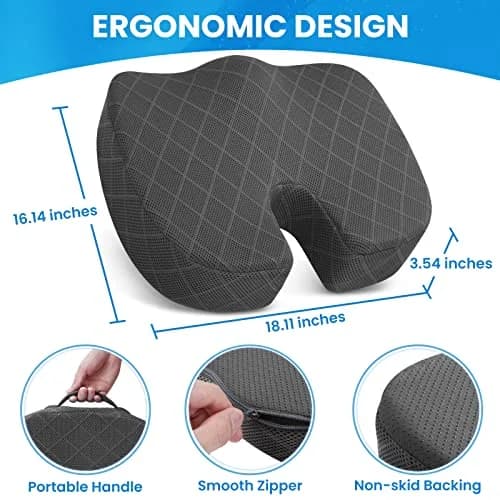 TushGuard Memory Foam Seat Cushion X-Large Grey | Ergonomic U-Shape for Sciatica & Hip Pain Relief thumbnail 2