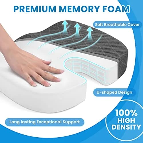 TushGuard Memory Foam Seat Cushion X-Large Grey | Ergonomic U-Shape for Sciatica & Hip Pain Relief thumbnail 3