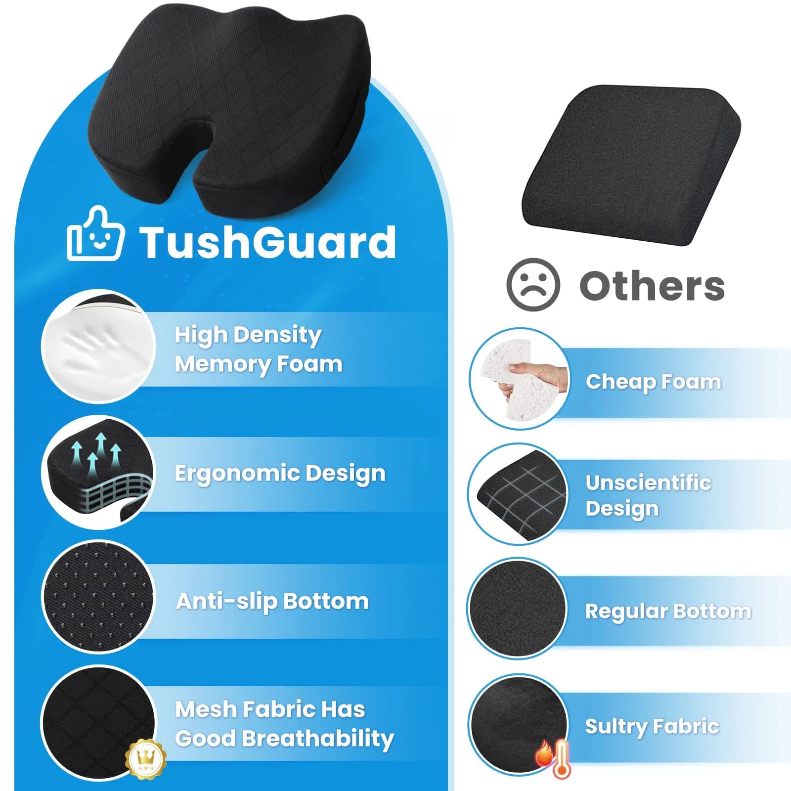 TushGuard Black X-Large Ergonomic Memory Foam Seat Cushion for Office Chairs - view 6