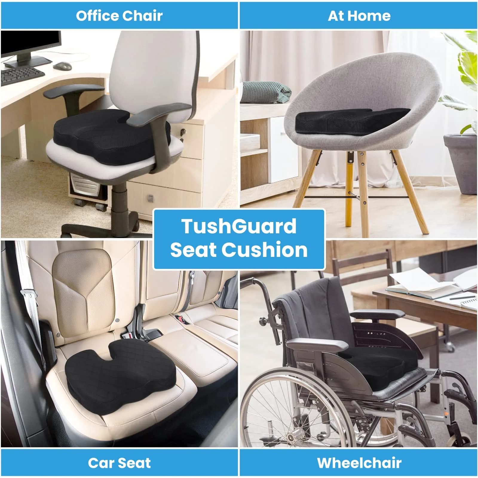 TushGuard Black X-Large Ergonomic Memory Foam Seat Cushion for Office Chairs - view 7