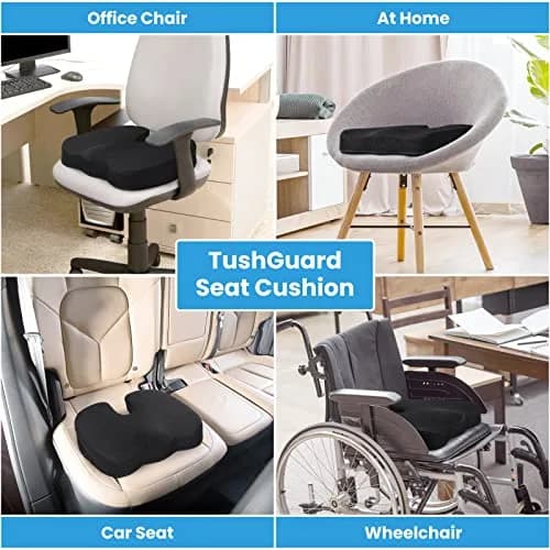 TushGuard Black Memory Foam Seat Cushion XL | Ergonomic U-Shape for Sciatica & Tailbone Pain Relief thumbnail 7