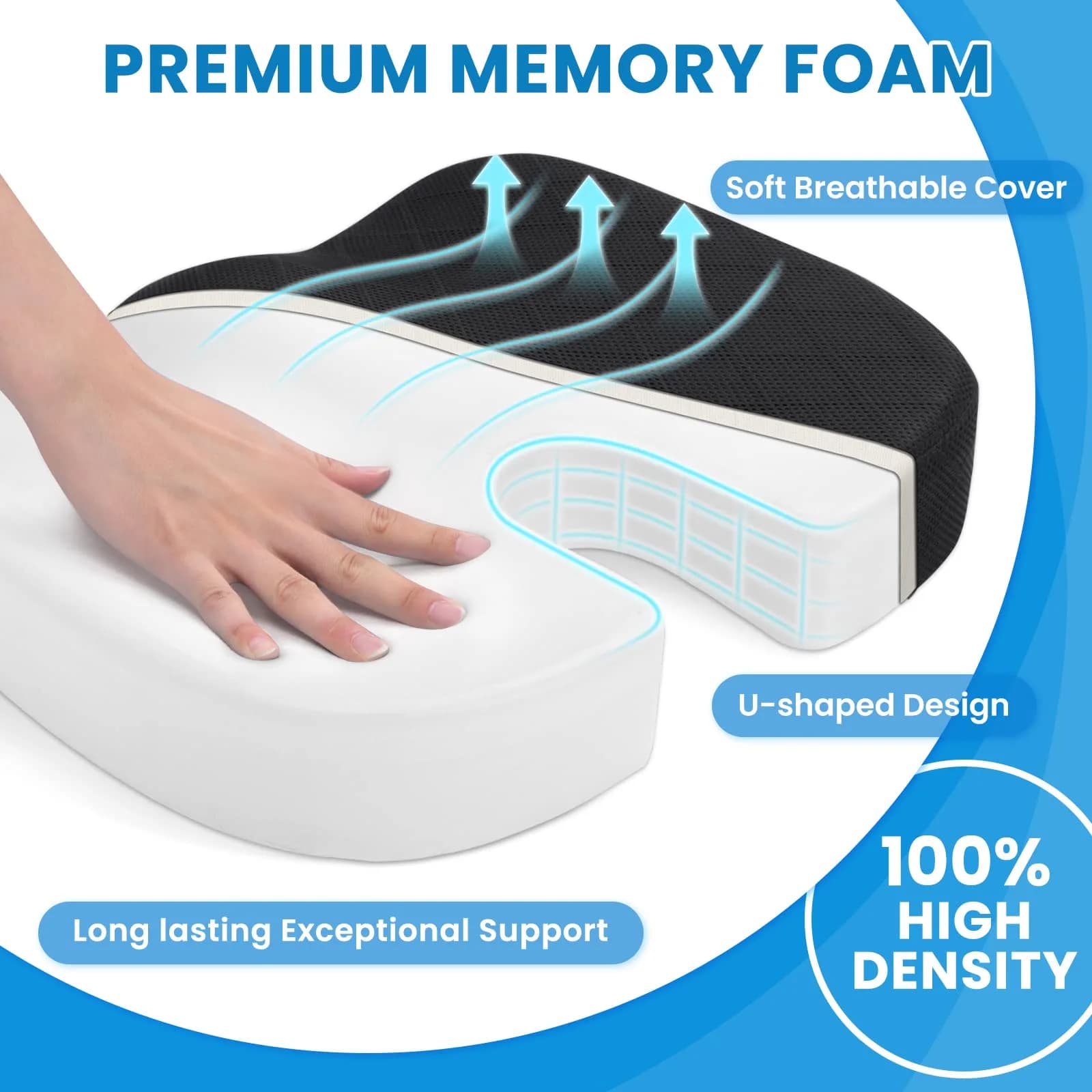 TushGuard Black X-Large Ergonomic Memory Foam Seat Cushion for Office Chairs - view 3