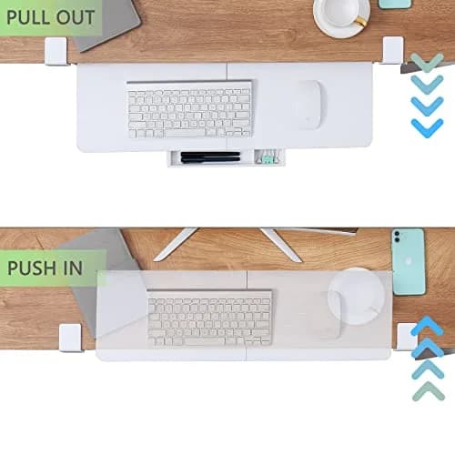 ETHU Under Desk Keyboard Tray with C-Clamp, 68cm (26.77") x 30cm (11.81"), White | Ergonomic Sliding Computer Keyboard Stand for Home and Office thumbnail 3