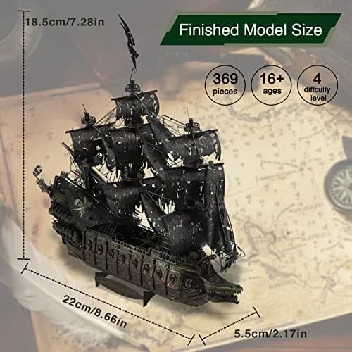 Piececool Flying Dutchman Pirate Ship 3D Metal Puzzle Model Kit 43.1cm (16.97in) | Challenging DIY Craft for Adults & Teens thumbnail 7