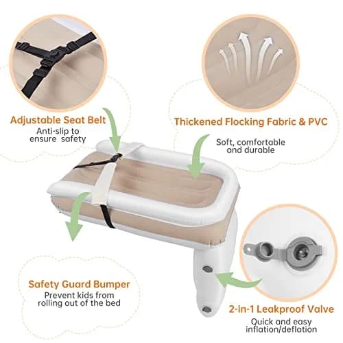 PAHTTO Inflatable Airplane Bed for Kids | Portable Toddler Travel Mattress with Hand Pump thumbnail 2