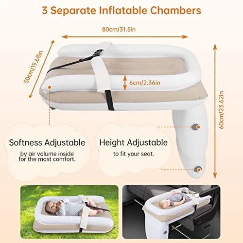 PAHTTO Inflatable Airplane Bed for Kids | Portable Toddler Travel Mattress with Hand Pump thumbnail 3