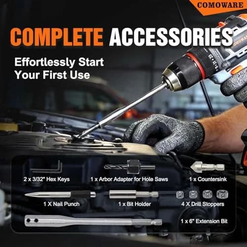 COMOWARE 246 Pcs Drill Bit Set with Orange Case | HSS Titanium & Black Oxide Coated Bits for Wood, Metal, Masonry thumbnail 6