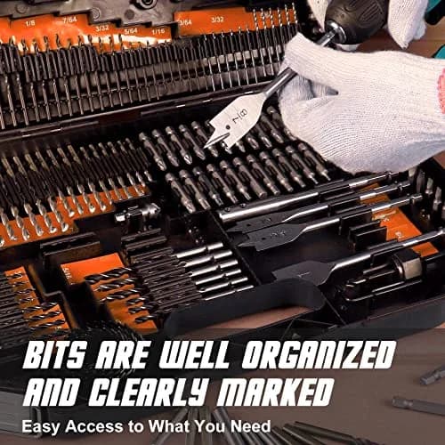 COMOWARE 246 Pcs Drill Bit Set with Orange Case | HSS Titanium & Black Oxide Coated Bits for Wood, Metal, Masonry thumbnail 8