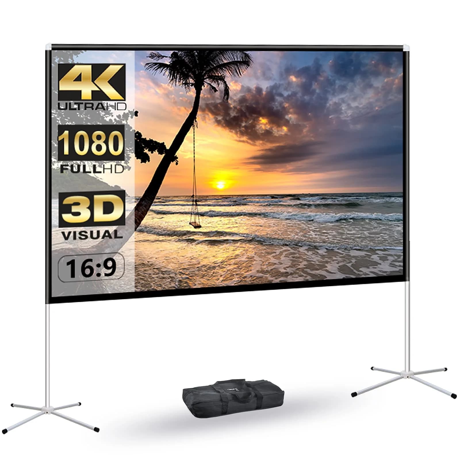 AODIOU Portable Projector Screen with Stand 80 Inch 16:9 | Outdoor Camping Movie Screen — 80 inch