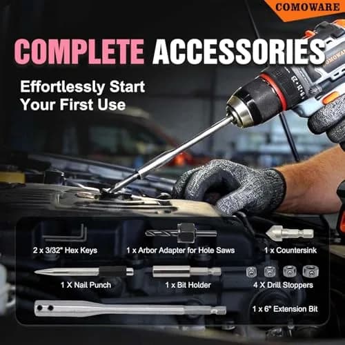 COMOWARE 246 Pcs Drill Bit Set with Pink Case | All-in-One Wood, Metal, Masonry, Screwdriver Bits Combo Kit thumbnail 6