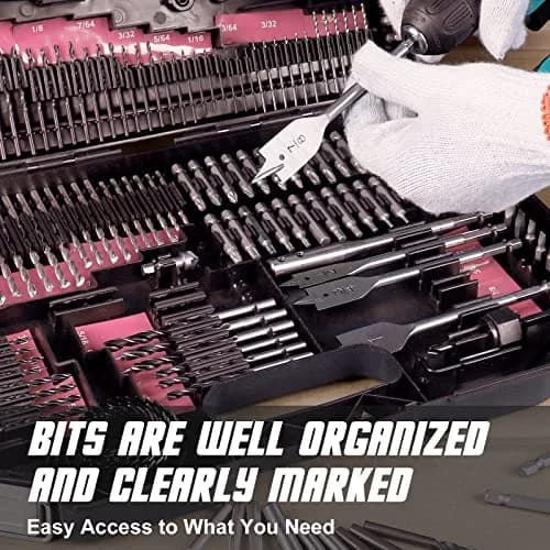 COMOWARE 246 Pcs Drill Bit Set with Pink Case | All-in-One Wood, Metal, Masonry, Screwdriver Bits Combo Kit thumbnail 8