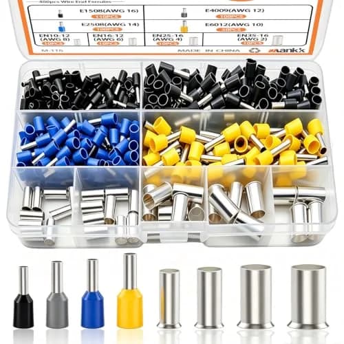 mankk 400PCS Wire Ferrules Terminals Kits Silver Plated Copper Wire Ends | Crimp Connectors for Electrical & Automotive Use thumbnail 1