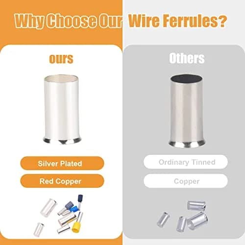mankk 400PCS Wire Ferrules Terminals Kits Silver Plated Copper Wire Ends | Crimp Connectors for Electrical & Automotive Use thumbnail 2