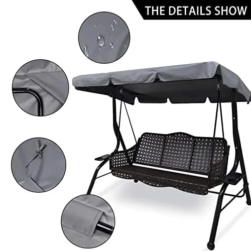 Hagsfire Grey Swing Canopy Replacement for 2 Seater Swings, 164cm (64.5") L x 114cm (44.8") W | Waterproof & UV-Resistant thumbnail 3