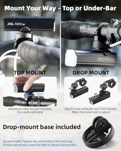 ROCKBROS Bike Light 1500 Lumens Bright Headlight Aluminum Alloy | IPX6 Waterproof, 5 Modes, USB-C Rechargeable thumbnail 3