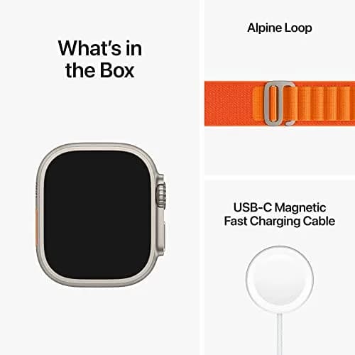 Apple Watch Ultra [GPS + Cellular 49mm] Titanium Case with Orange Alpine Loop, Large | Rugged Smartwatch with 36-Hour Battery thumbnail 8
