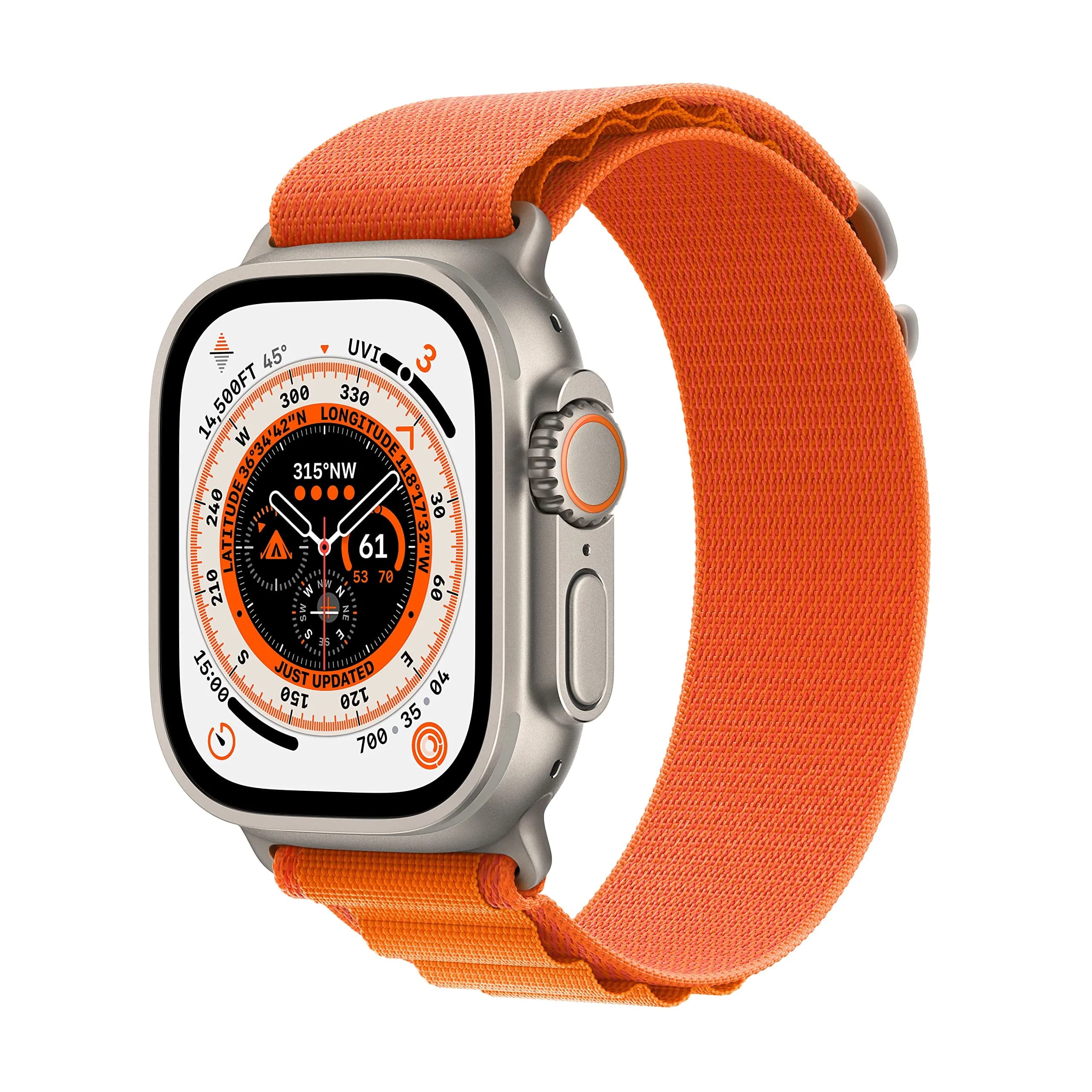 Apple Watch Ultra [GPS + Cellular 49mm] Titanium Case with Orange Alpine Loop, Small | Rugged Adventure Smartwatch — Alpine Loop / Large (fits 165-210mm wrists) / Orange