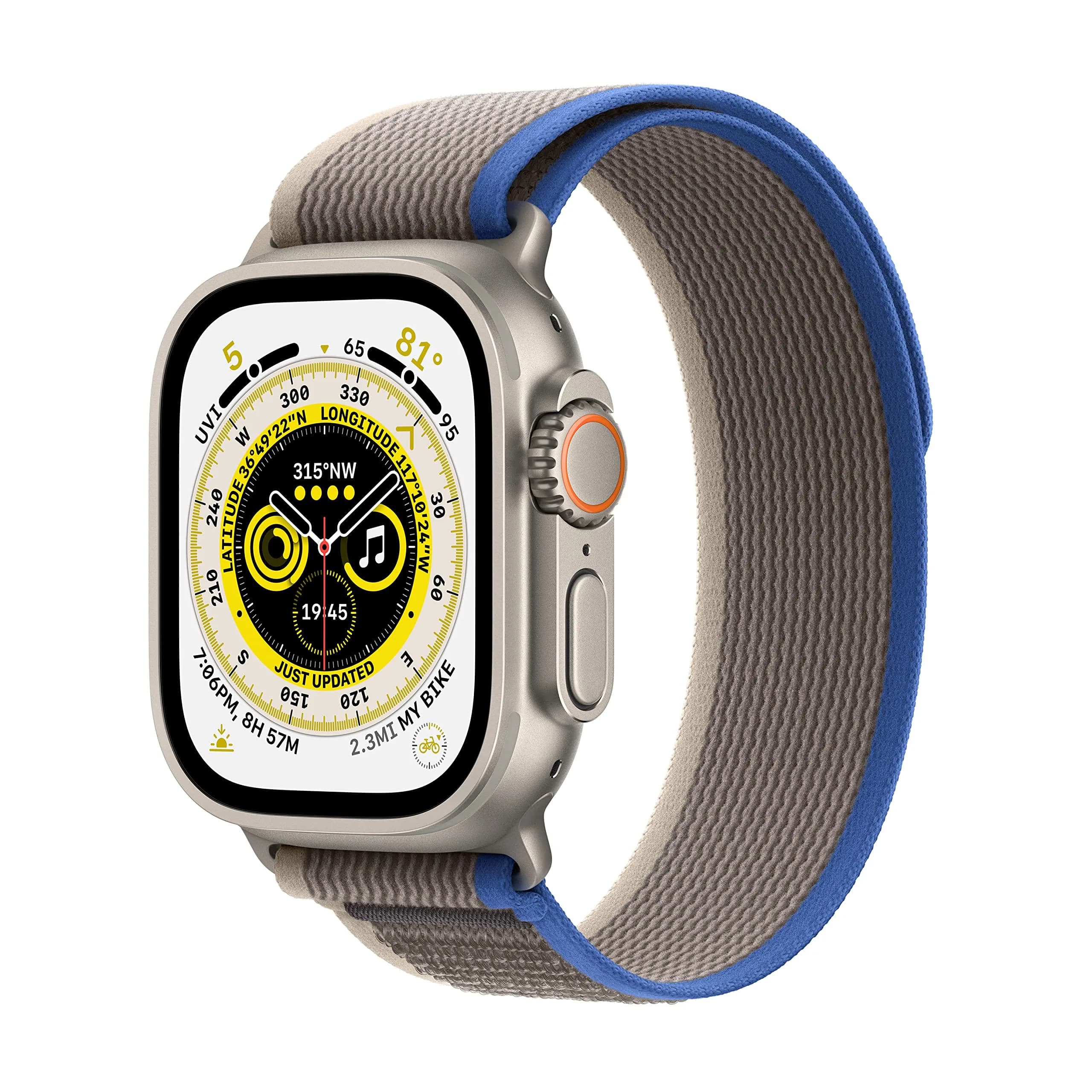 Apple Watch Ultra [GPS + Cellular 49mm] Titanium Case with Yellow/Beige Trail Loop, S/M | USA Import - main product image
