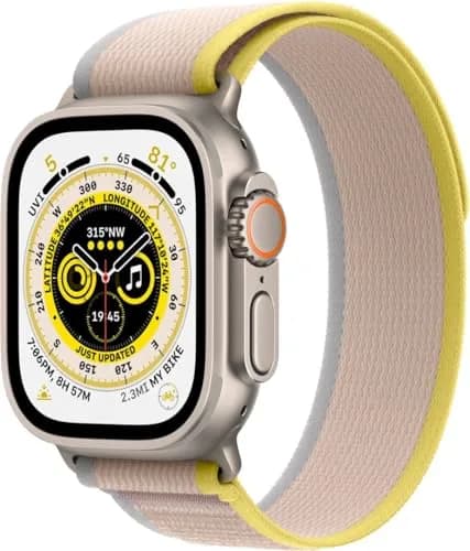 Apple Watch Ultra [GPS + Cellular 49mm] Titanium Case with Yellow/Beige Trail Loop, M/L | Rugged Smartwatch for Endurance Athletes thumbnail 1