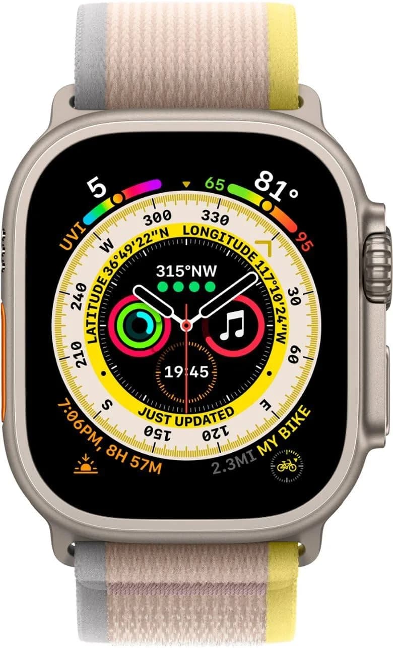 Apple Watch Ultra [GPS + Cellular 49mm] Titanium Case with Yellow/Beige Trail Loop, M/L (145-220mm wrists) | Rugged Smartwatch - view 2