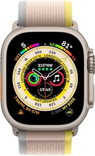 Apple Watch Ultra [GPS + Cellular 49mm] Titanium Case with Yellow/Beige Trail Loop, M/L | Rugged Smartwatch for Endurance Athletes thumbnail 2