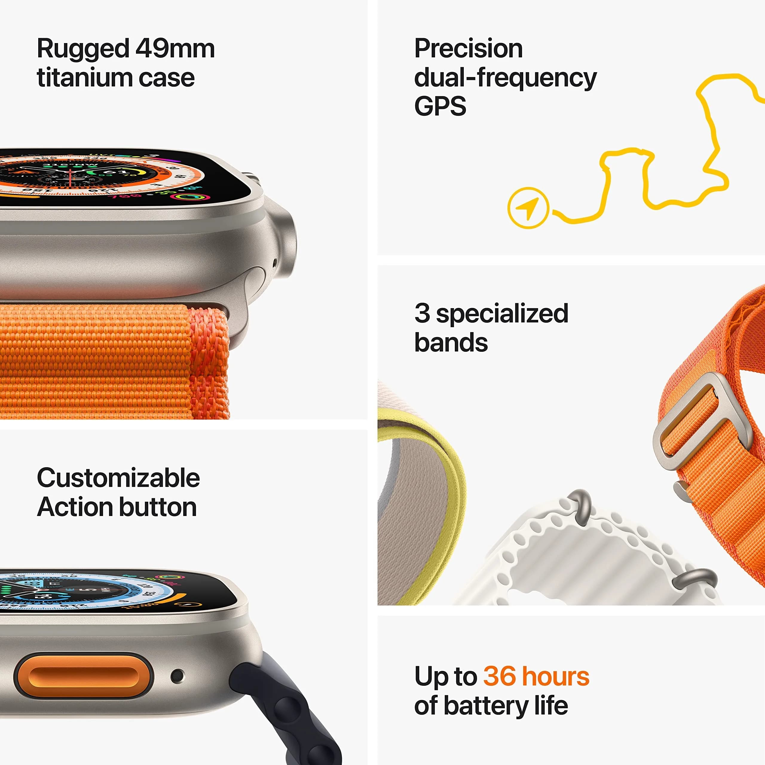 Apple Watch Ultra [GPS + Cellular 49mm] Titanium Case, Starlight Alpine Loop (Large, 165-210mm wrists) | USA Import - view 7