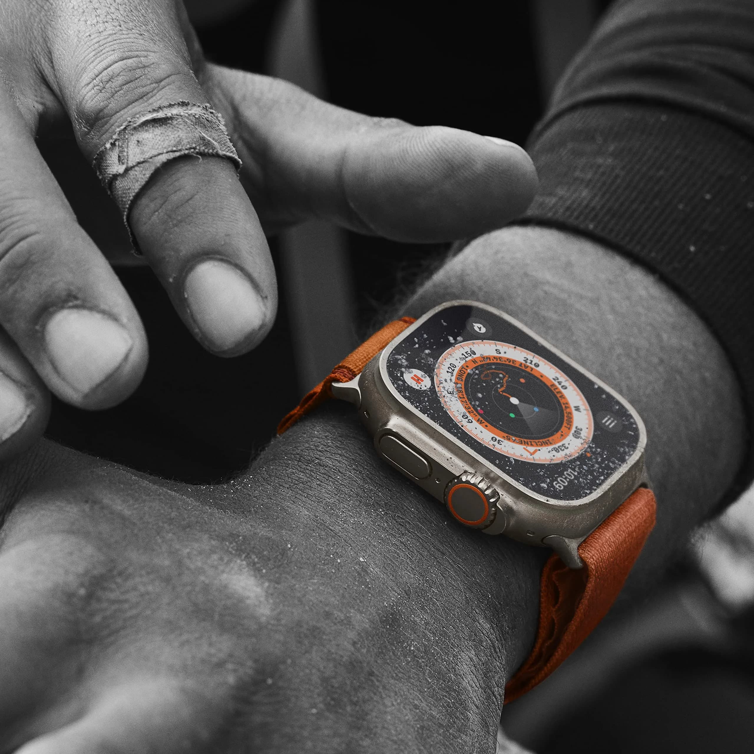 Apple Watch Ultra [GPS + Cellular 49mm] Titanium Case with Orange Alpine Loop, Small | Rugged Adventure Smartwatch - view 5