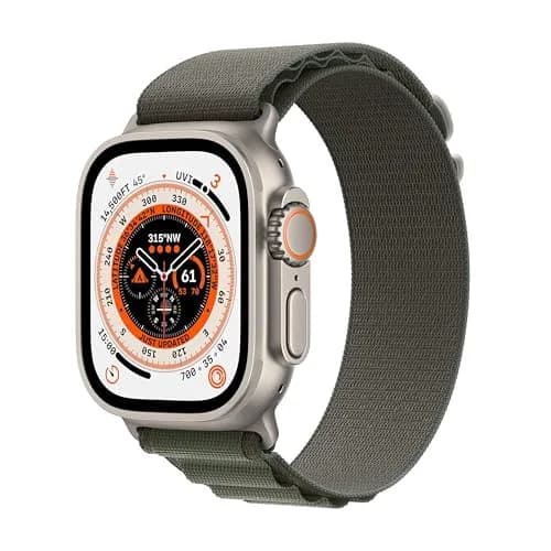 Apple Watch Ultra [GPS + Cellular 49mm] Titanium Case with Green Alpine Loop, Small | Rugged Smartwatch for Exploration - main product image