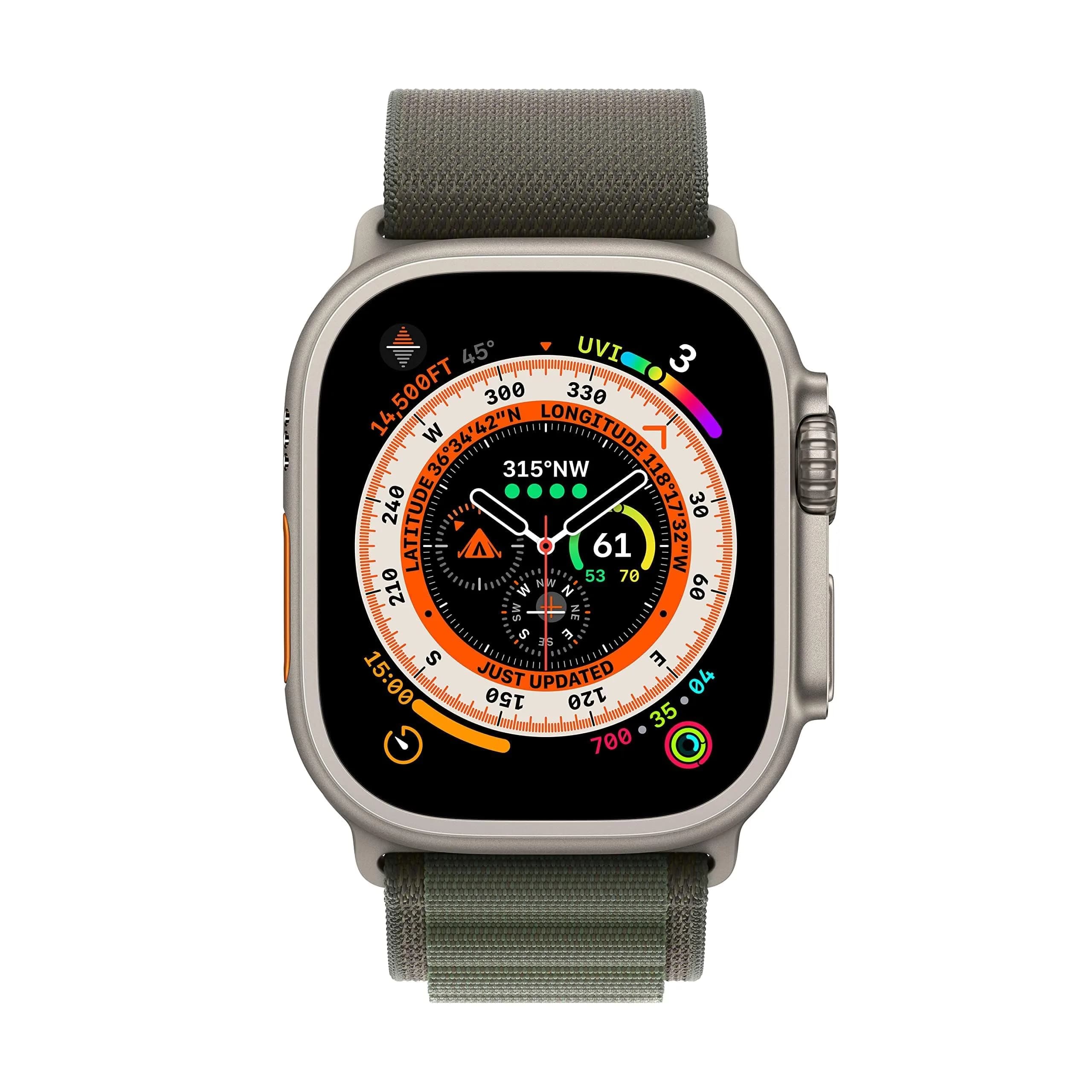 Apple Watch Ultra [GPS + Cellular 49mm] Titanium Case with Green Alpine Loop, Small | Rugged Smartwatch for Exploration - view 6