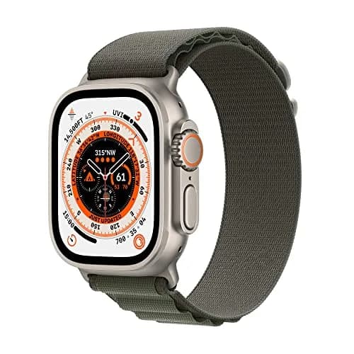 Apple Watch Ultra [GPS + Cellular 49mm] Titanium Case with Green Alpine Loop, Large | Rugged, Durable, Long Battery Life thumbnail 1