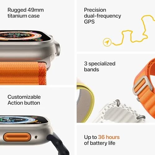 Apple Watch Ultra [GPS + Cellular 49mm] Titanium Case with Starlight Alpine Loop, Med | Rugged Smartwatch for Exploration thumbnail 7