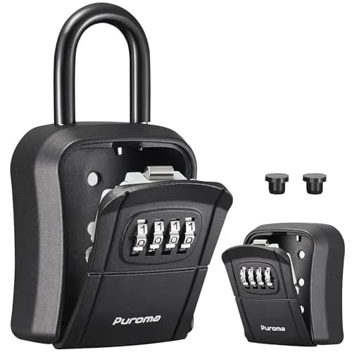 Puroma Portable Key Lock Box with Shackle & Wall Mount, Resettable 4-Digit Code Safe Security Lockbox for House Keys (1 Pack, Pink) — Pure Black