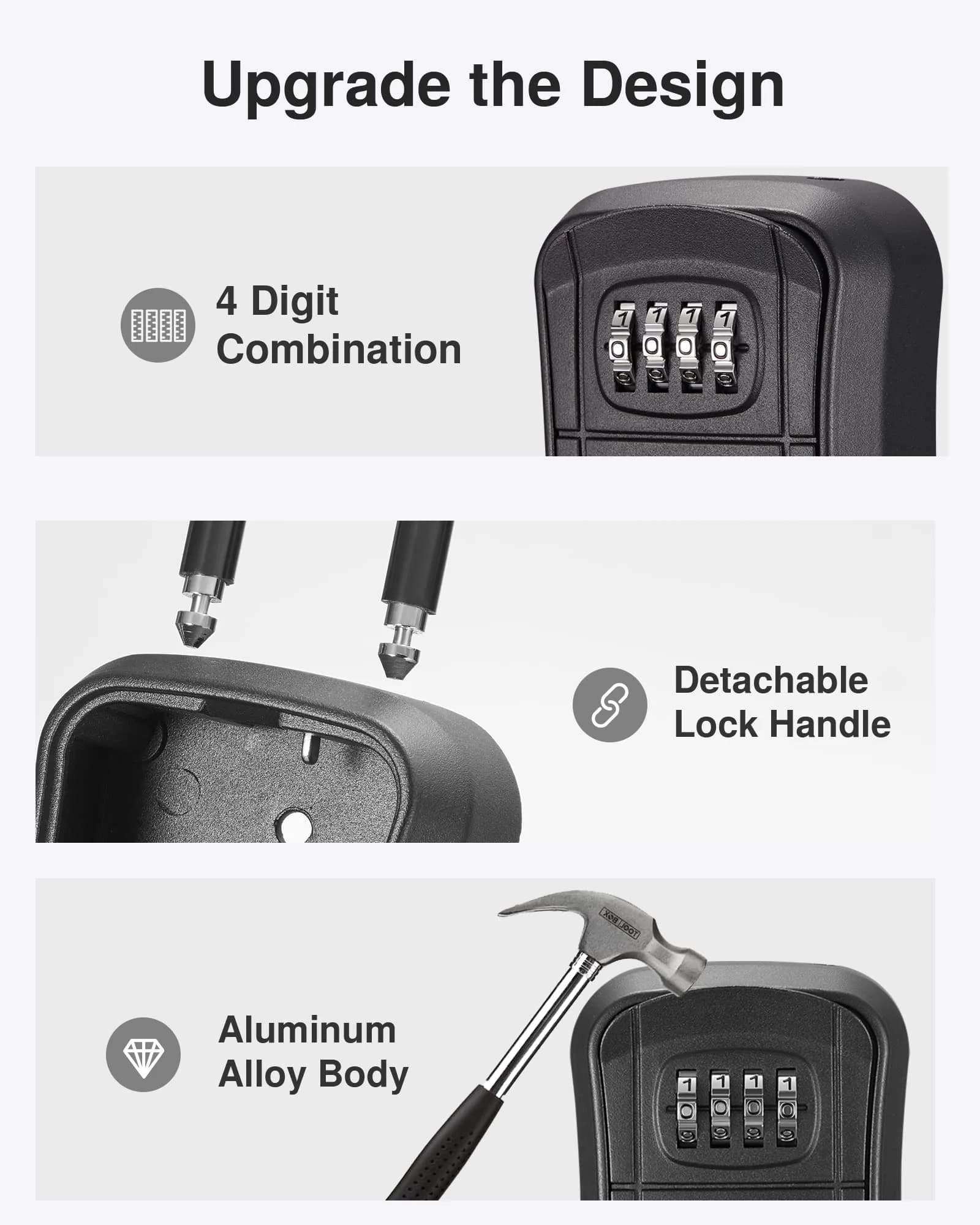 Puroma Outdoor Key Lock Box 4-Digit Combination Lockbox with Shackle | Weatherproof Aluminum Alloy - view 4