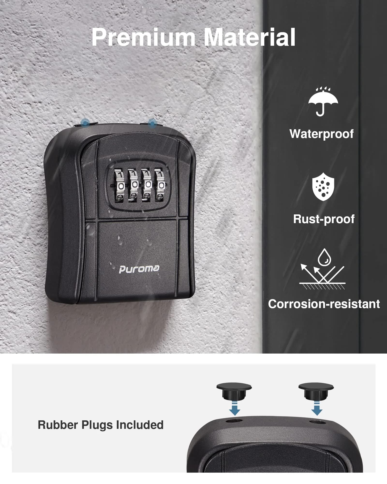 Puroma Outdoor Key Lock Box 4-Digit Combination Lockbox with Shackle | Weatherproof Aluminum Alloy - view 5