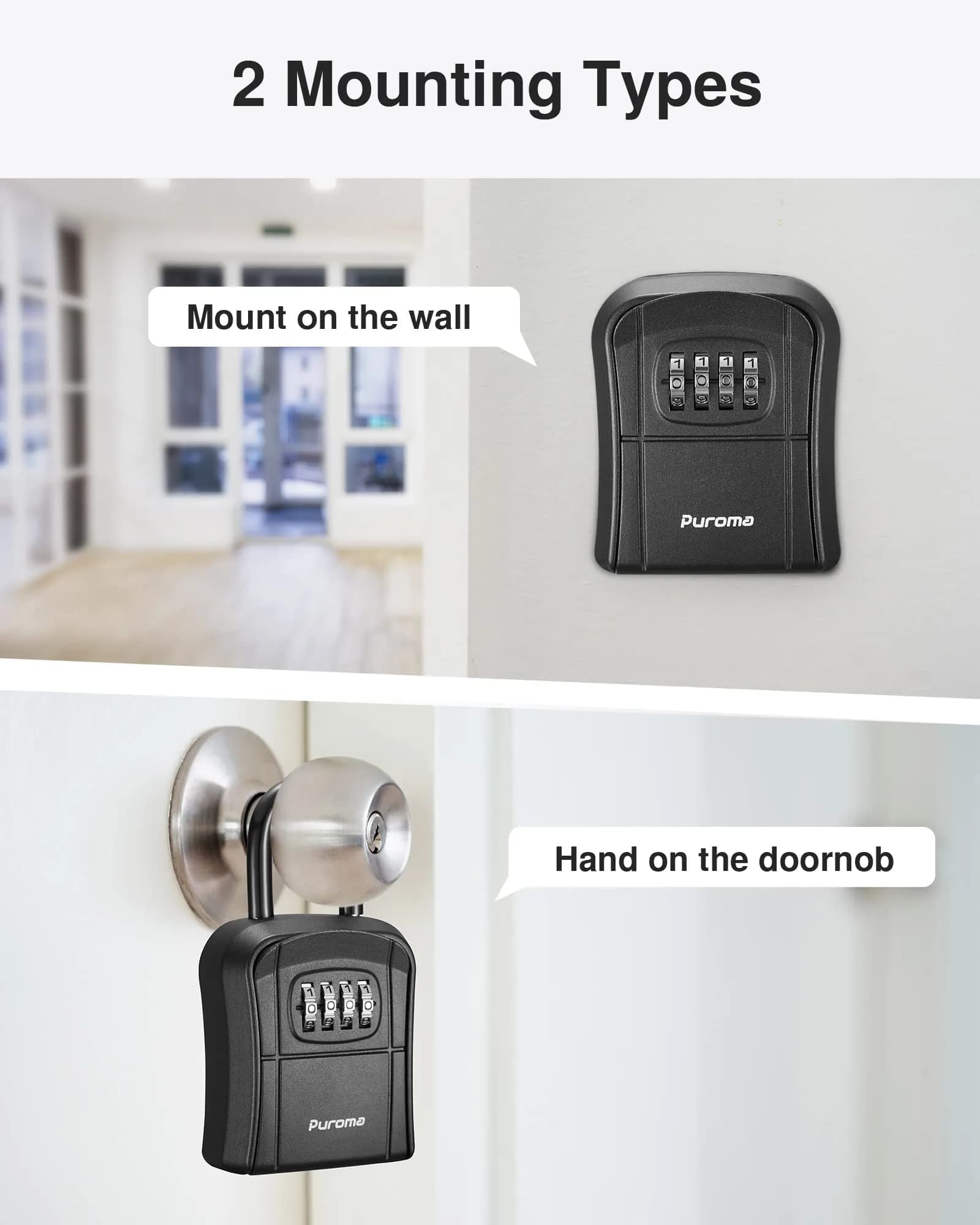 Puroma Outdoor Key Lock Box 4-Digit Combination Lockbox with Shackle | Weatherproof Aluminum Alloy - view 2