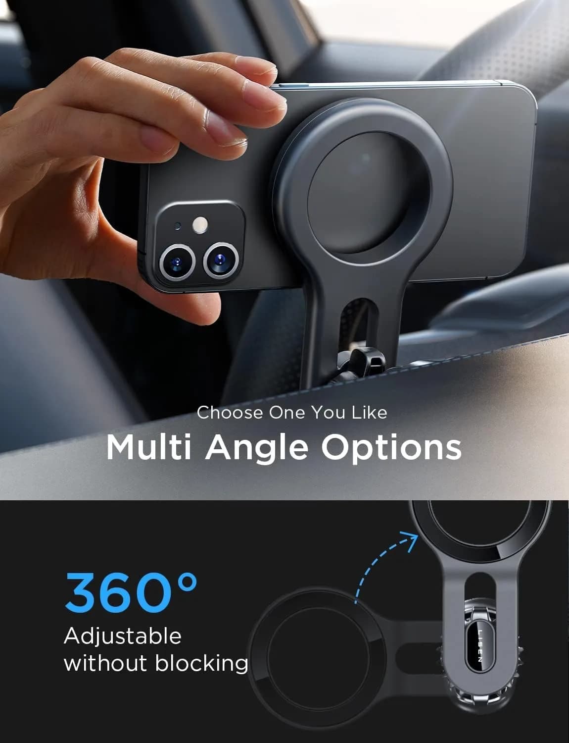 LISEN Magnetic Car Mount for iPhone 12-17 & All Smartphones, 22 Upgraded Magnets, Blue | Secure Air Vent Holder - view 6