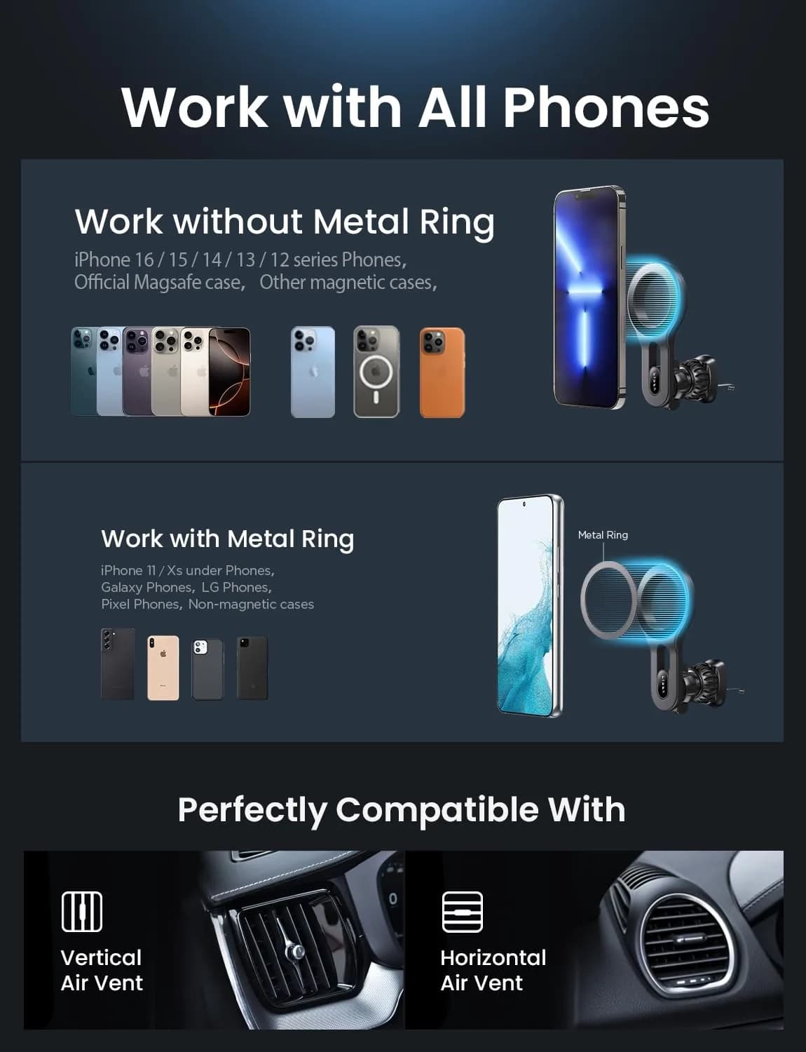 LISEN Magnetic Car Mount for iPhone 12-17 & All Smartphones, 22 Upgraded Magnets, Blue | Secure Air Vent Holder - view 7