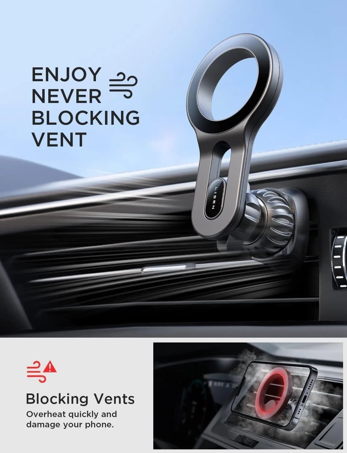 LISEN MagSafe Car Mount, Magnetic Phone Holder for Car Vent with 22 Upgraded Magnets | Purple - view 2