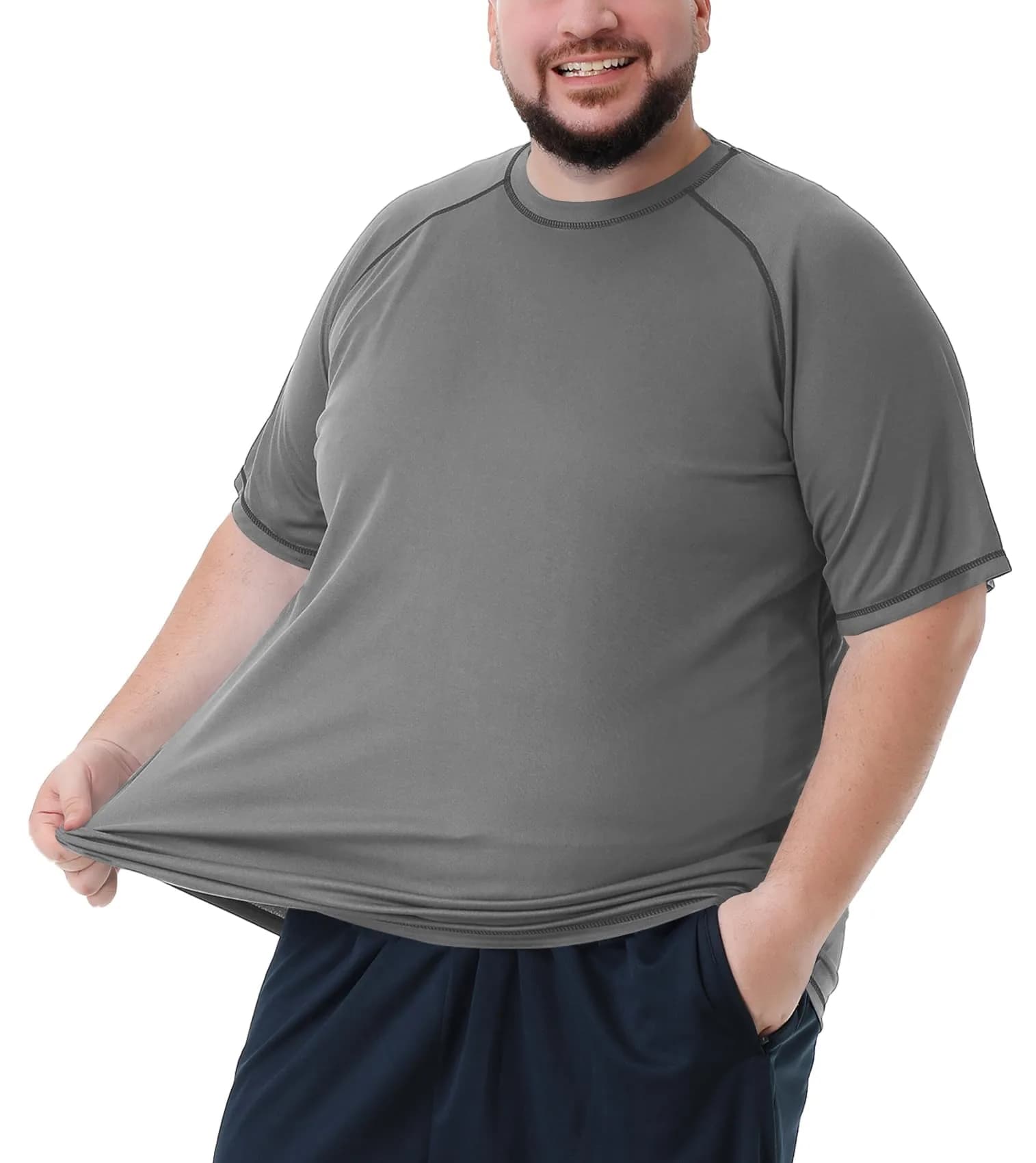 Idtswch Men's Big & Tall UPF 50+ Rash Guard Swim Shirt Gray 3XL (156 g) | Quick Dry Sun Protection — Gray