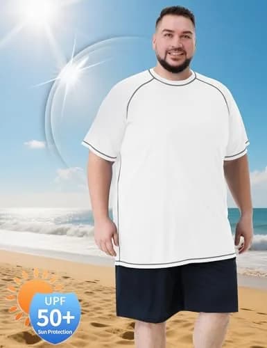 Idtswch Big & Tall Swim Shirt UPF 50+ Sun Protection Quick Dry White | Rash Guard for Men thumbnail 5