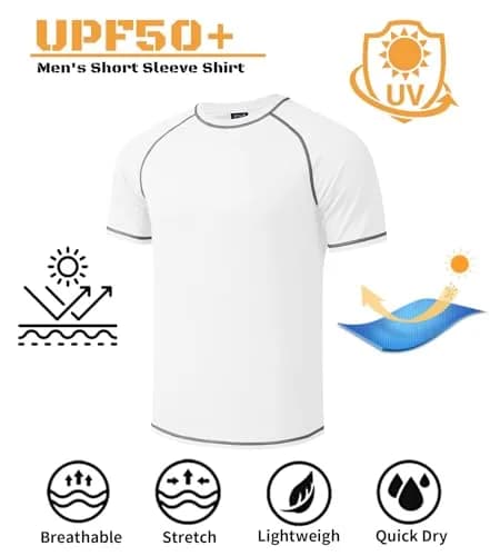 Idtswch Big & Tall Swim Shirt UPF 50+ Sun Protection Quick Dry White | Rash Guard for Men thumbnail 3