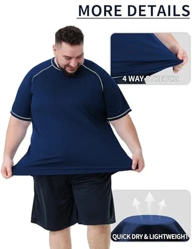 Idtswch Men's Big & Tall Rash Guard Swim Shirt UPF 50+ Sun Protection Quick Dry T-Shirt Navy 4X-Large Big Tall | Moisture-Wicking for Activewear thumbnail 4