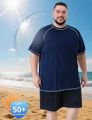 Idtswch Men's Big & Tall Rash Guard Swim Shirt UPF 50+ Sun Protection Quick Dry T-Shirt Navy 4X-Large Big Tall | Moisture-Wicking for Activewear thumbnail 5