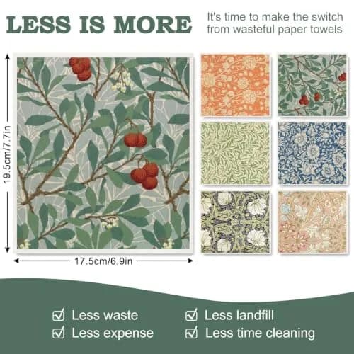 Whaline Vintage Floral Swedish Kitchen Dishcloth, 6 Pcs | Absorbent Cotton, Retro Design for Daily Use thumbnail 2