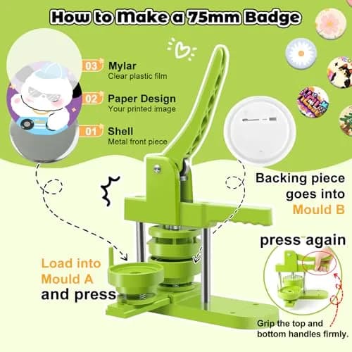 MK.Bear Button Maker Machine 75mm | DIY Button Badge Press with Supplies thumbnail 5