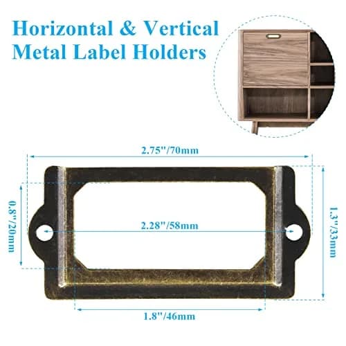 suiwotin Metal Label Holder, 70mm x 33mm | Rustproof, Bronze Finish for Office & School Supplies thumbnail 2