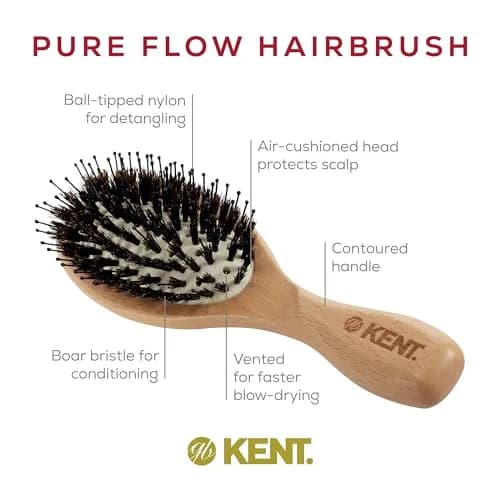 Kent LPF1 Pure Flow Oval Cushion Vented Hair Brush with Boar Bristle & Nylon Bristle, 21.9cm (8.62in) | Blowdry Detangle Volume Curls thumbnail 5
